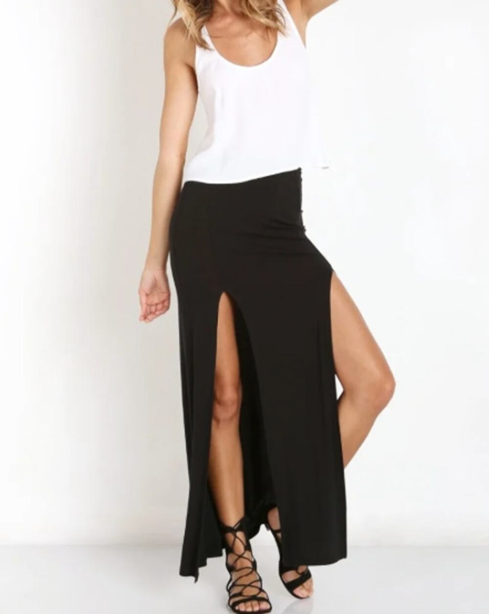 Joah Brown Skirt Midi Pheonix Black M/L Medium Large Slits NEW